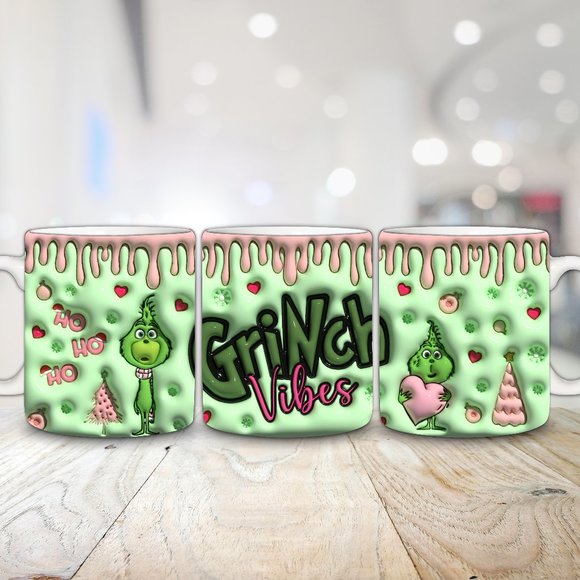 15oz Grinch Christmas 3D Coffee Mug Ceramic Cup - Picture 1 of 2